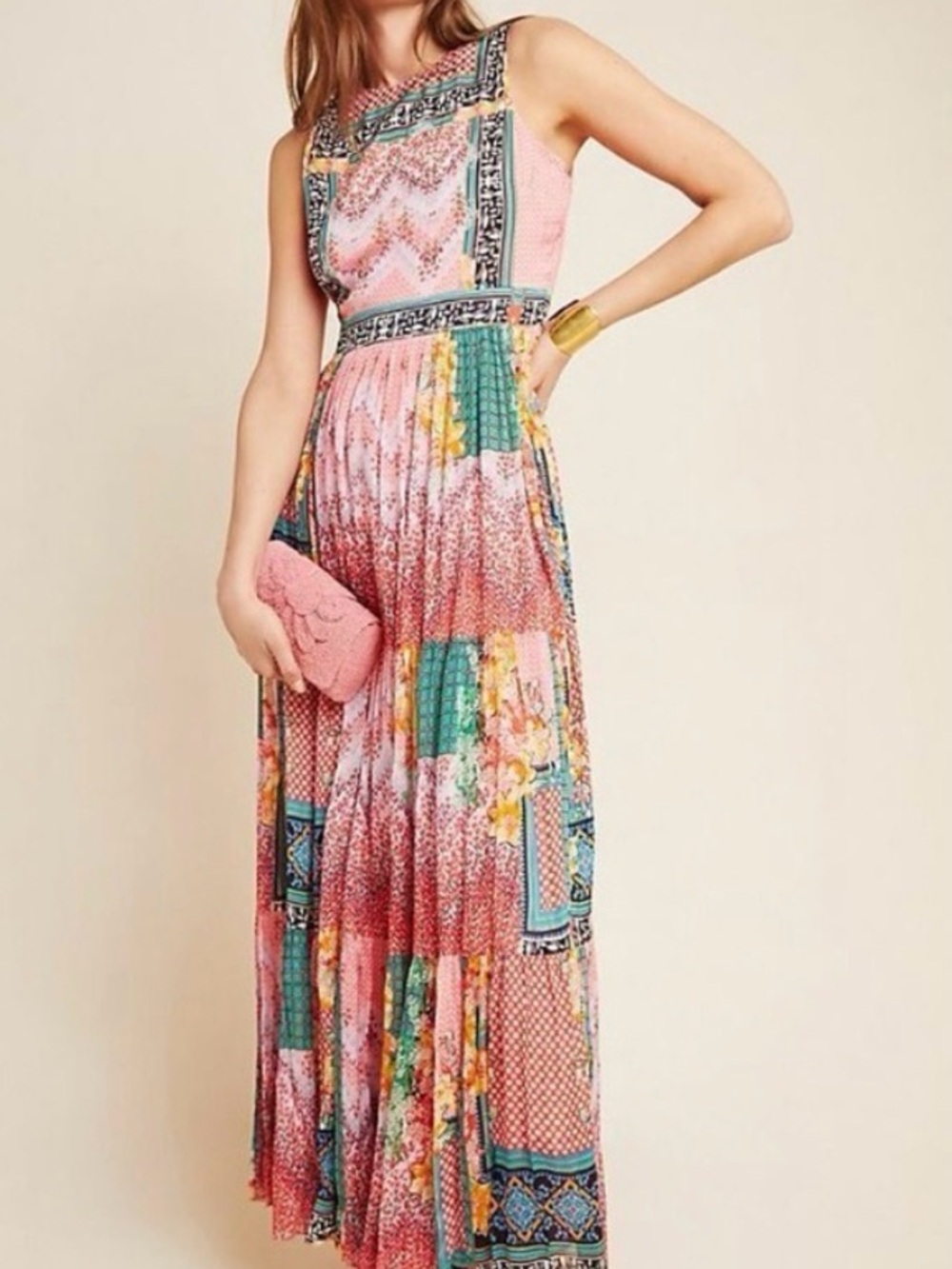 Anthropologie Bhanuni By Jyoti Alessandra Patchwork Maxi Dress 2 Boho Beaded